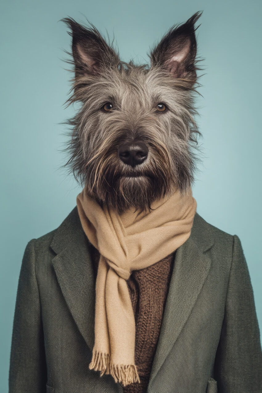 Fotografie Poster Hund Anzug Schal grau beige