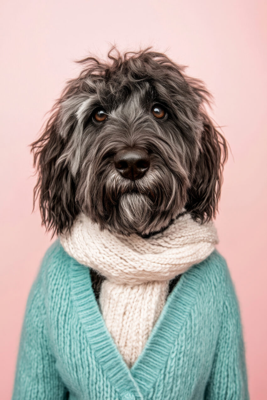 Fotografie Poster Hund Wollpullover struppig braun
