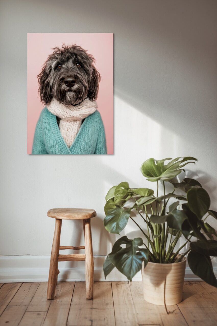 Fotografie Poster Hund Wollpullover struppig braun
