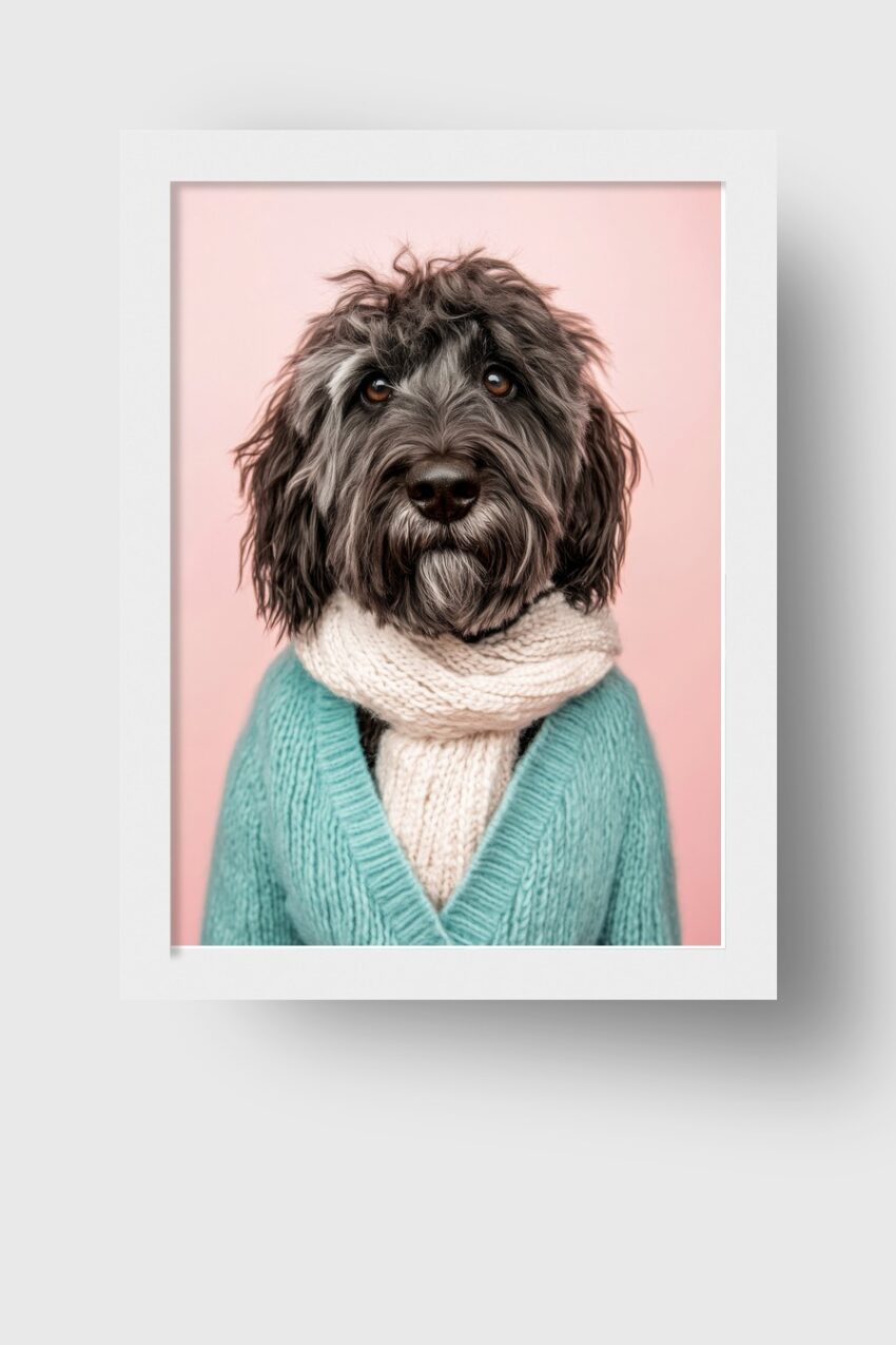 Fotografie Poster Hund Wollpullover struppig braun