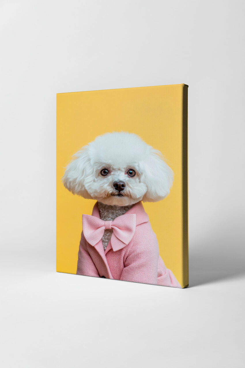 Fotografie Poster Pudel mit Fliege weiß rosa gelb
