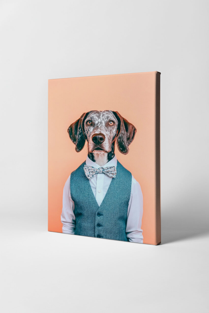 Fotografie Poster Hund mit Fliege und Weste elegant pfirsich