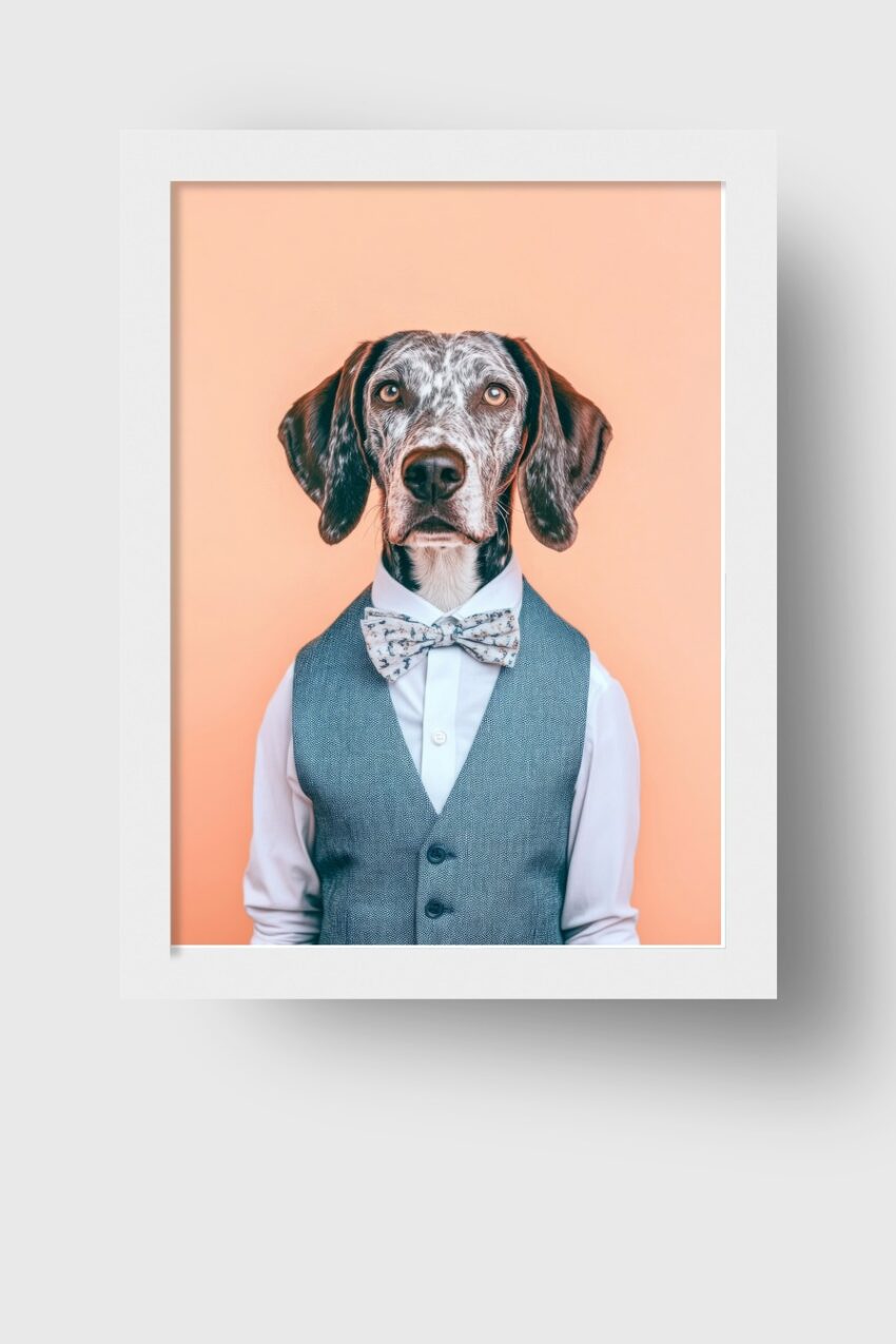 Fotografie Poster Hund mit Fliege und Weste elegant pfirsich