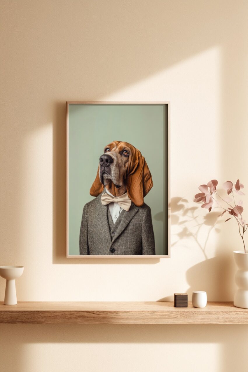 Fotografie Poster Hundanzug Braun elegant Fliege