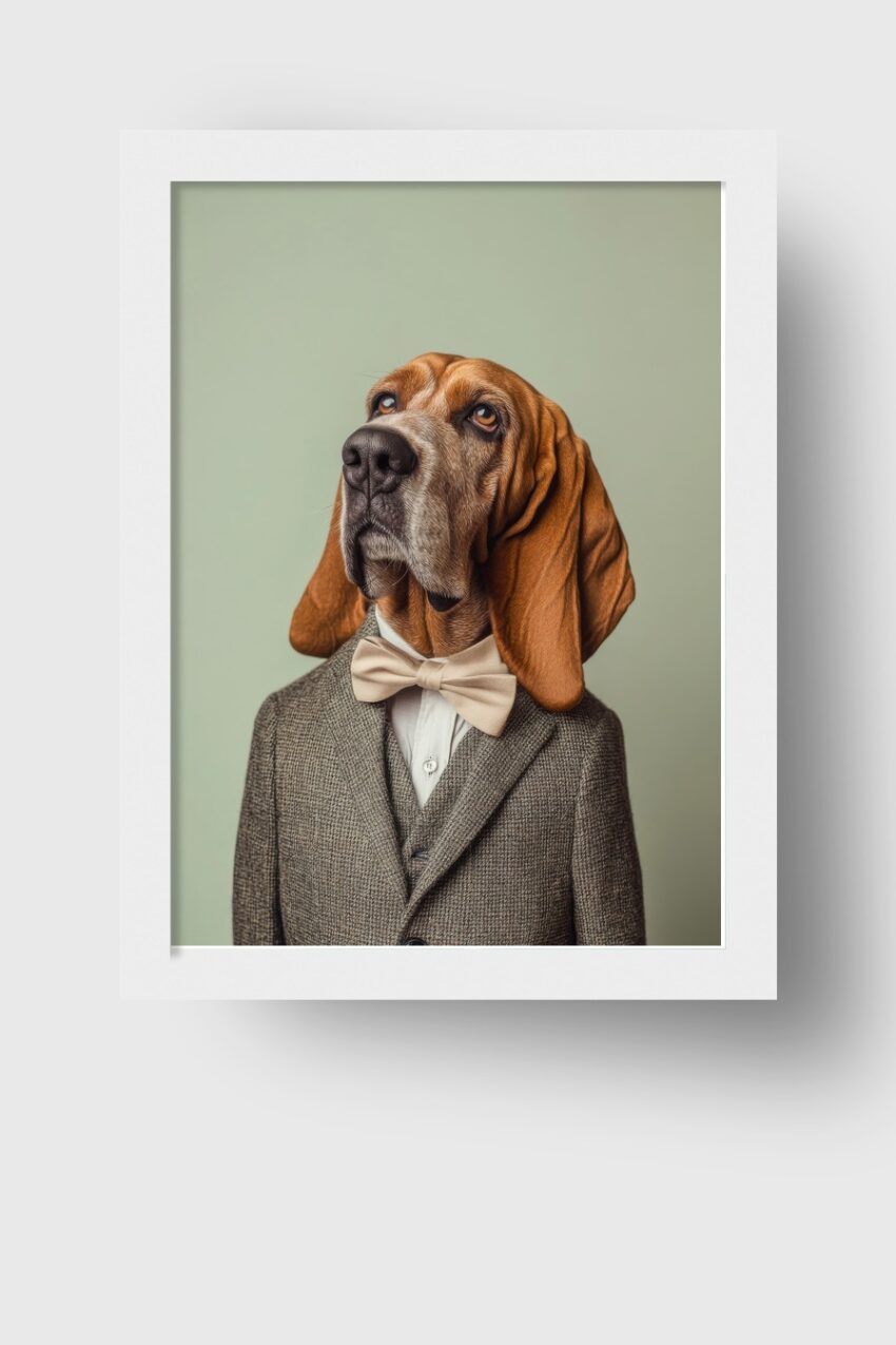 Fotografie Poster Hundanzug Braun elegant Fliege