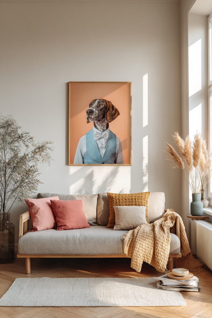 Fotografie Poster Hund mit Fliege und Weste braun weiß elegant
