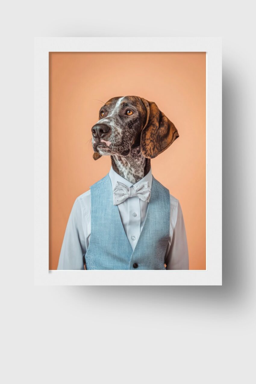Fotografie Poster Hund mit Fliege und Weste braun weiß elegant