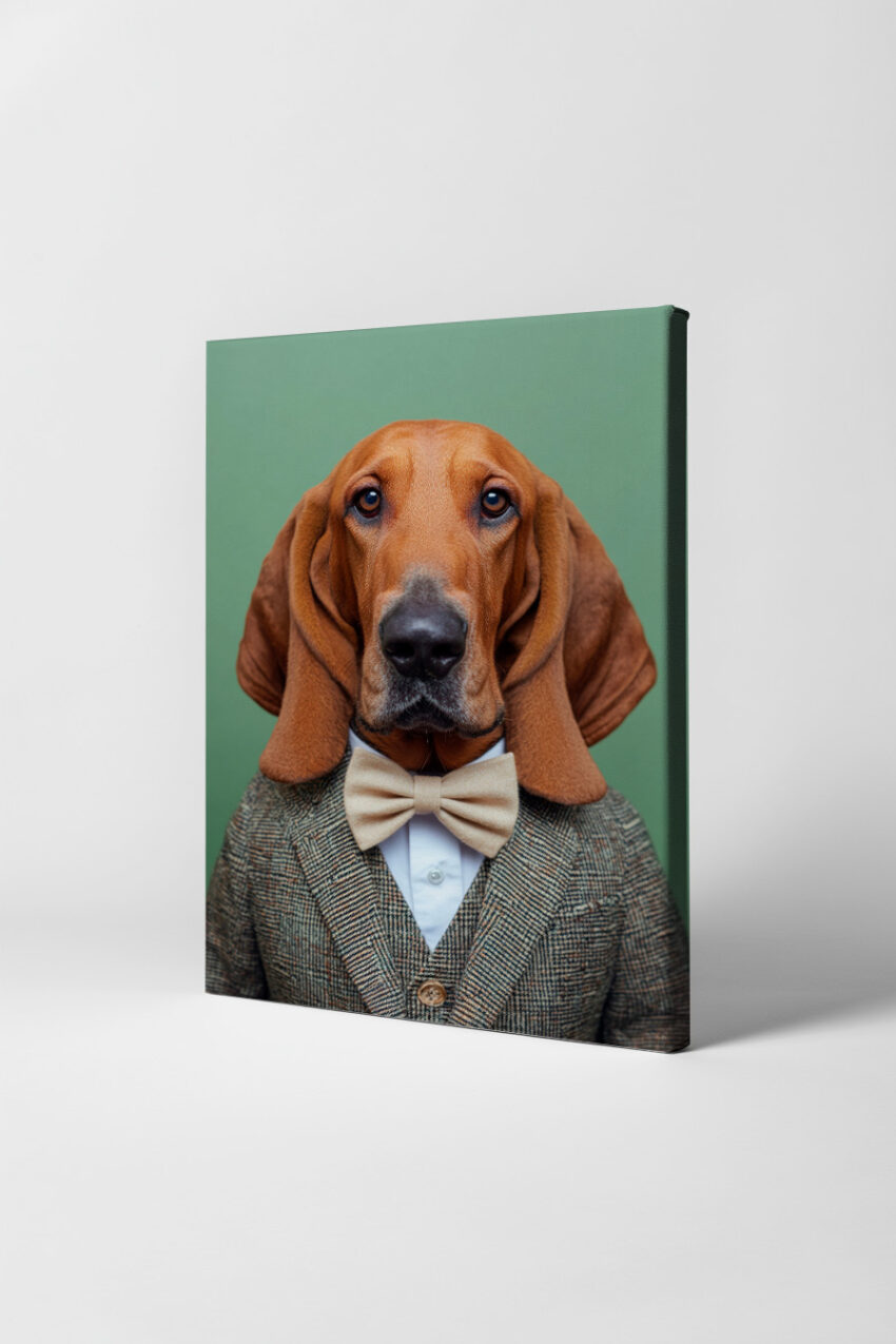 Fotografie Poster Bluthund elegant braun Anzug Fliege