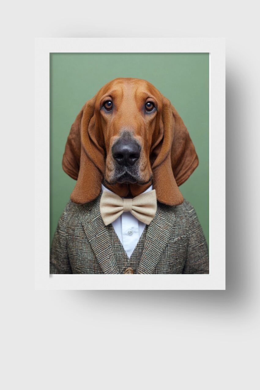 Fotografie Poster Bluthund elegant braun Anzug Fliege