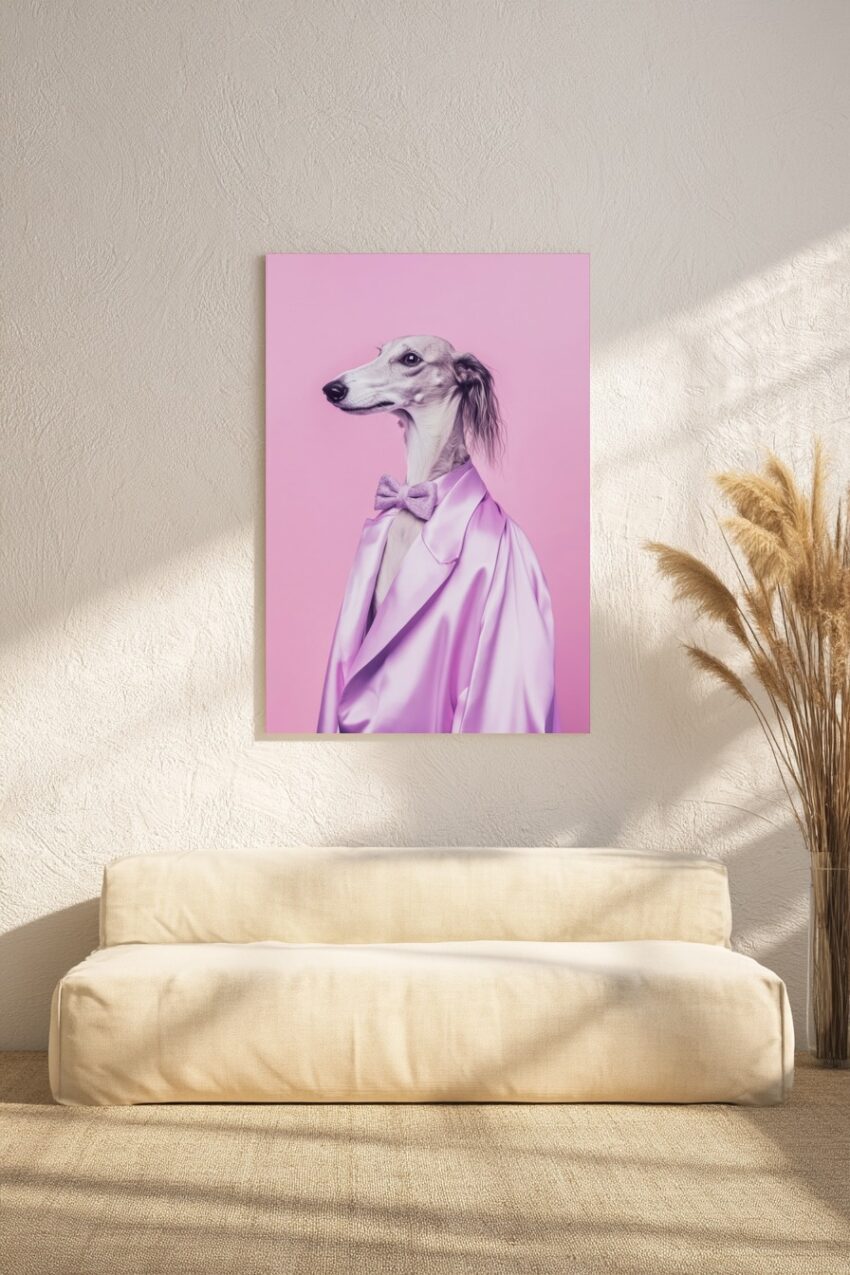 Fotografie Poster Windhund Fliege Lavendel elegant