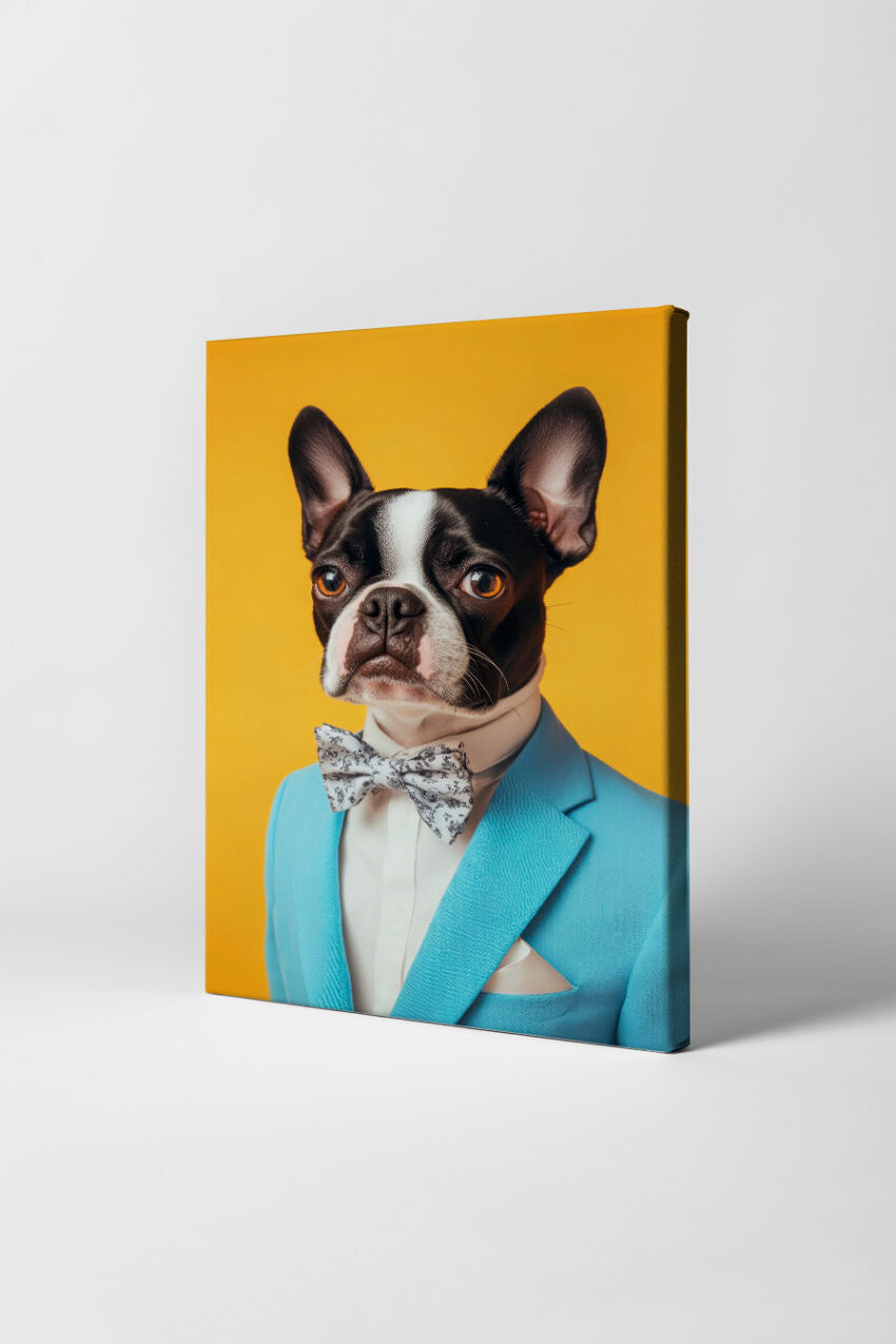 Fotografie Poster Hund Frontal blau gelb