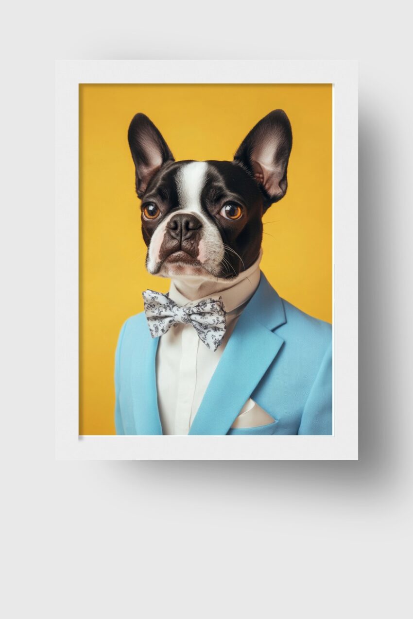 Fotografie Poster Hund Frontal blau gelb