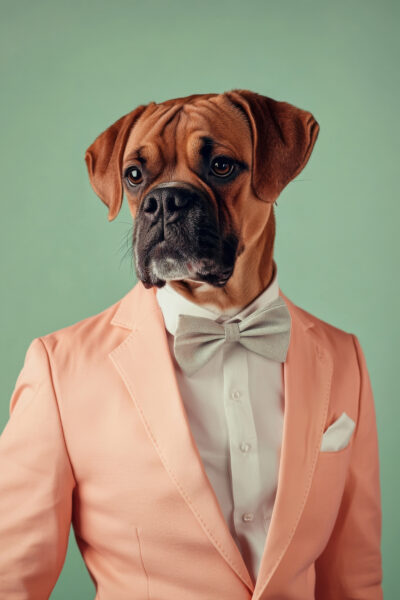 Hund mit Anzug und Fliege Gerahmt