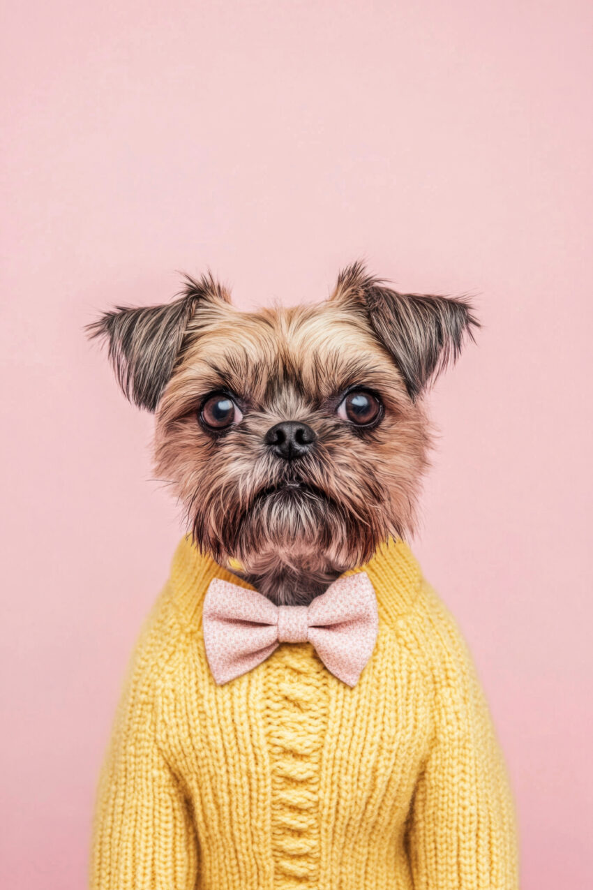 Fotografie Poster Hund Pulli Fliege gelb rosa