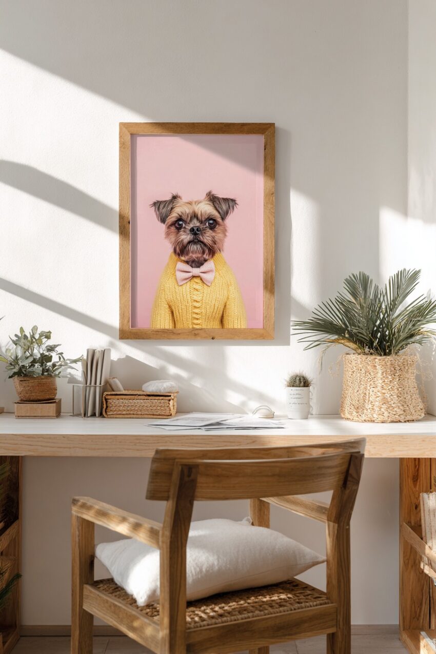 Fotografie Poster Hund Pulli Fliege gelb rosa