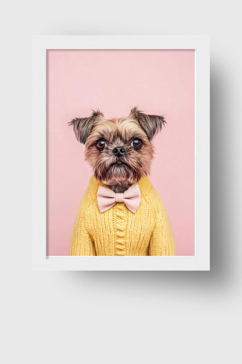 Fotografie Poster Hund Pulli Fliege gelb rosa