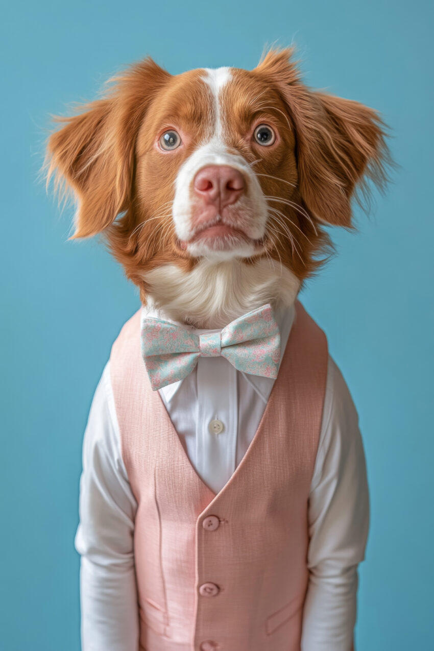 Fotografie Poster Hund Anzug Fliege rosa blau