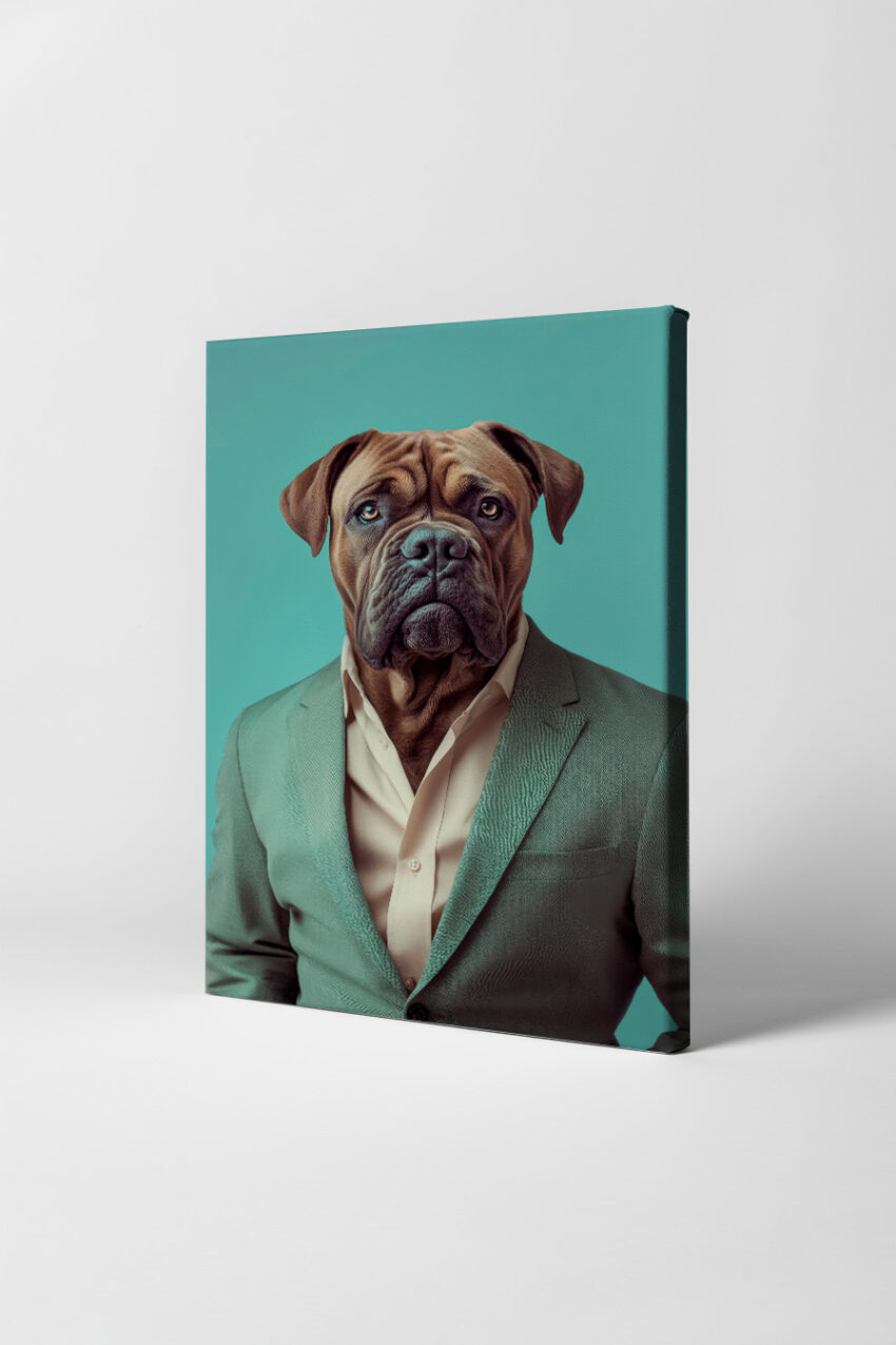 Fotografie Poster Dogge Businesshund ernst Anzug grau