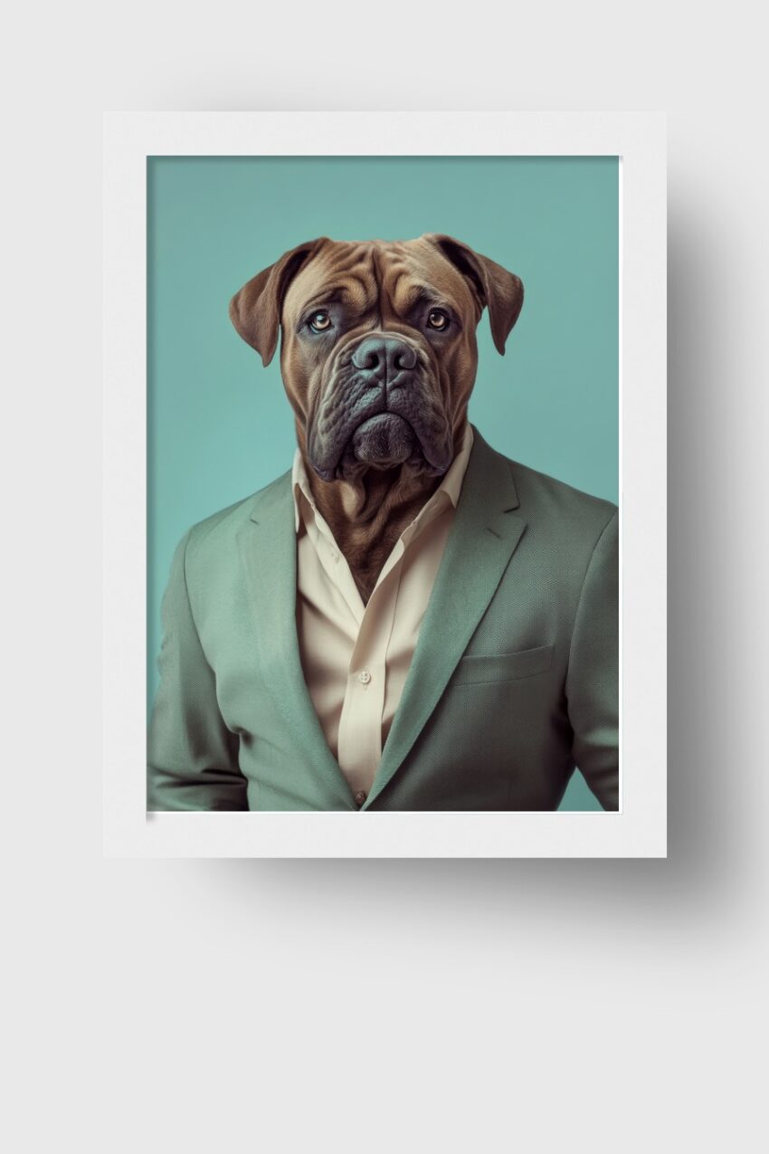 Fotografie Poster Dogge Businesshund ernst Anzug grau