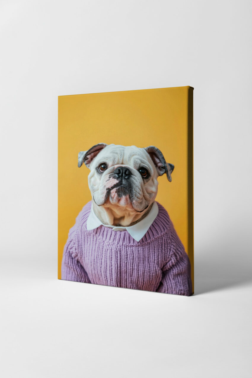 Fotografie Poster Bulldogge weiß Pullover gelb