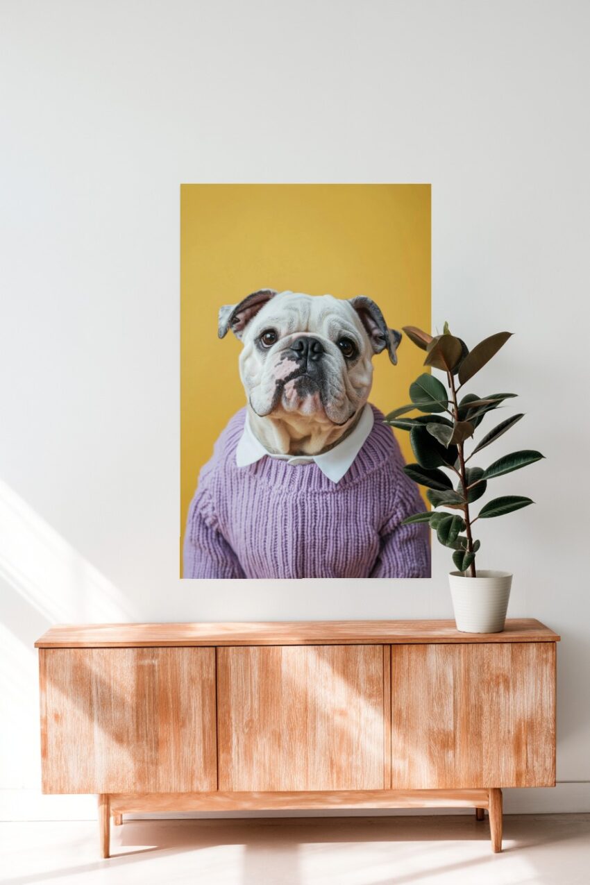 Fotografie Poster Bulldogge weiß Pullover gelb