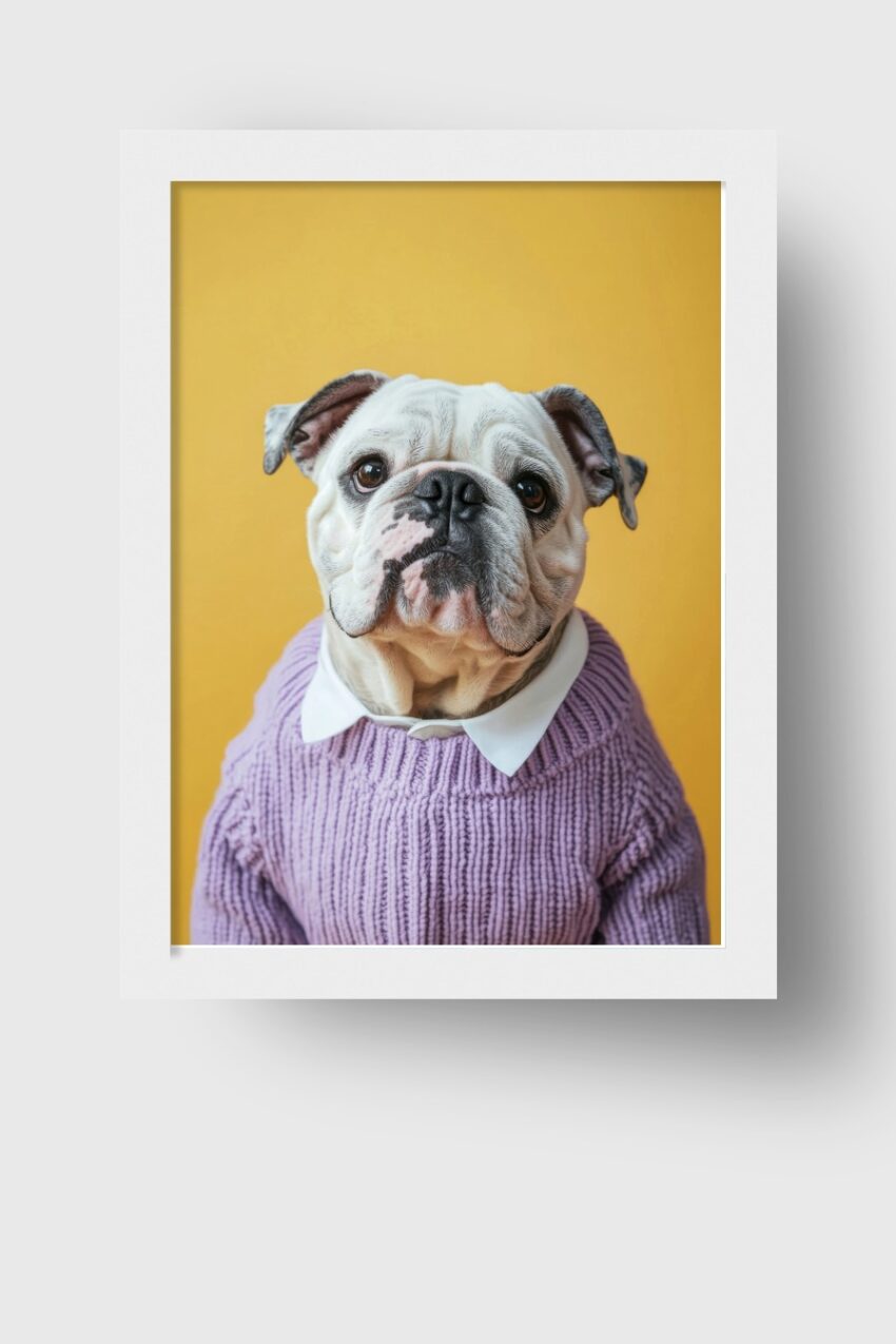 Fotografie Poster Bulldogge weiß Pullover gelb
