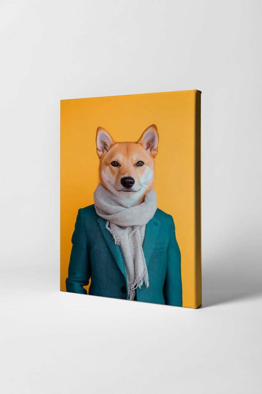Fotografie Poster Shiba Inu Hund grün Jackett gelb