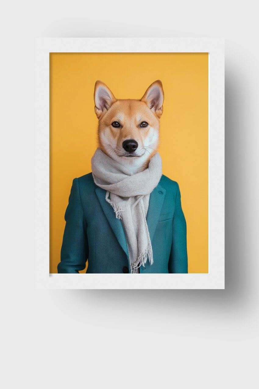 Fotografie Poster Shiba Inu Hund grün Jackett gelb