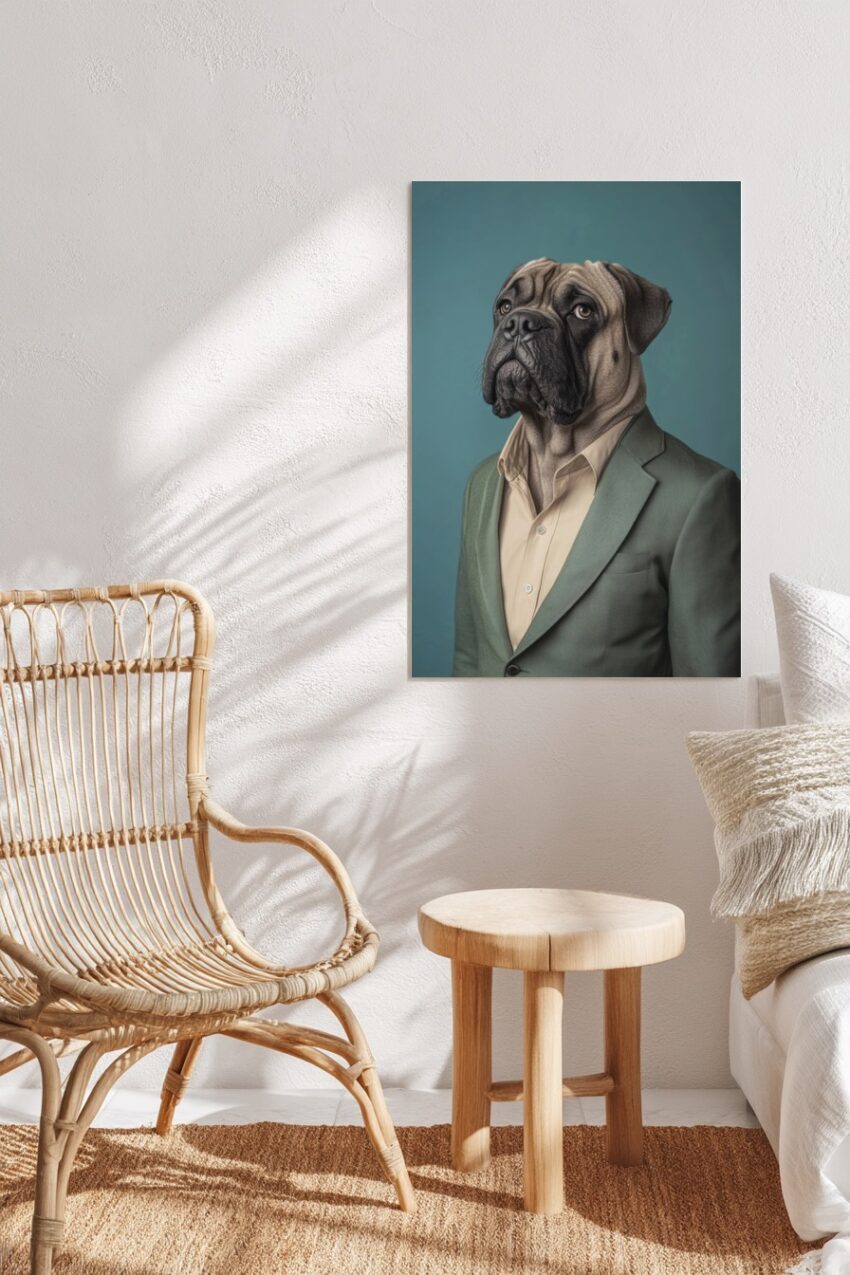 Fotografie Poster Bullmastiff Figur Hemd Jackett grau-blau
