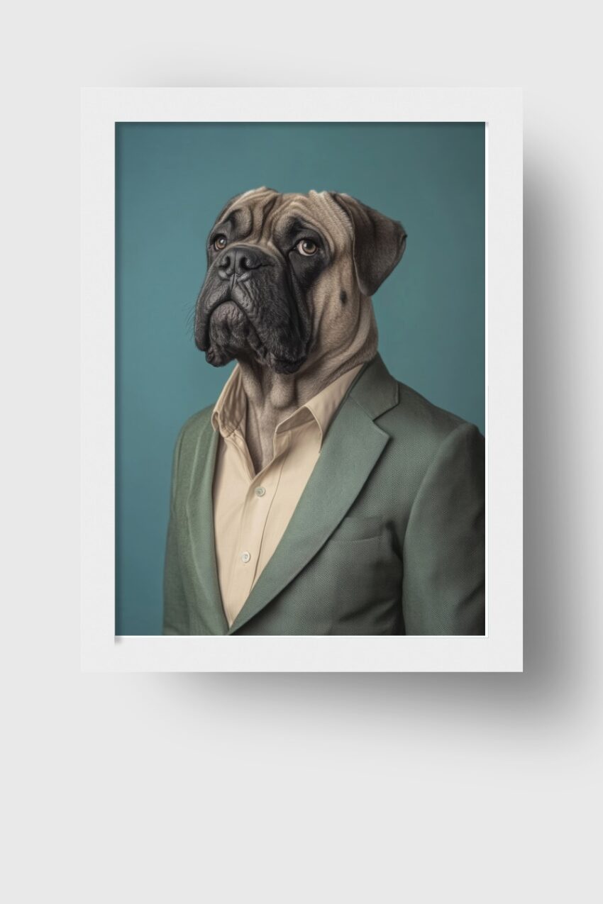 Fotografie Poster Bullmastiff Figur Hemd Jackett grau-blau