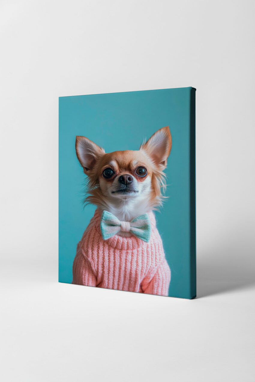 Fotografie Poster Chihuahua Schleife rosa Pullover blau