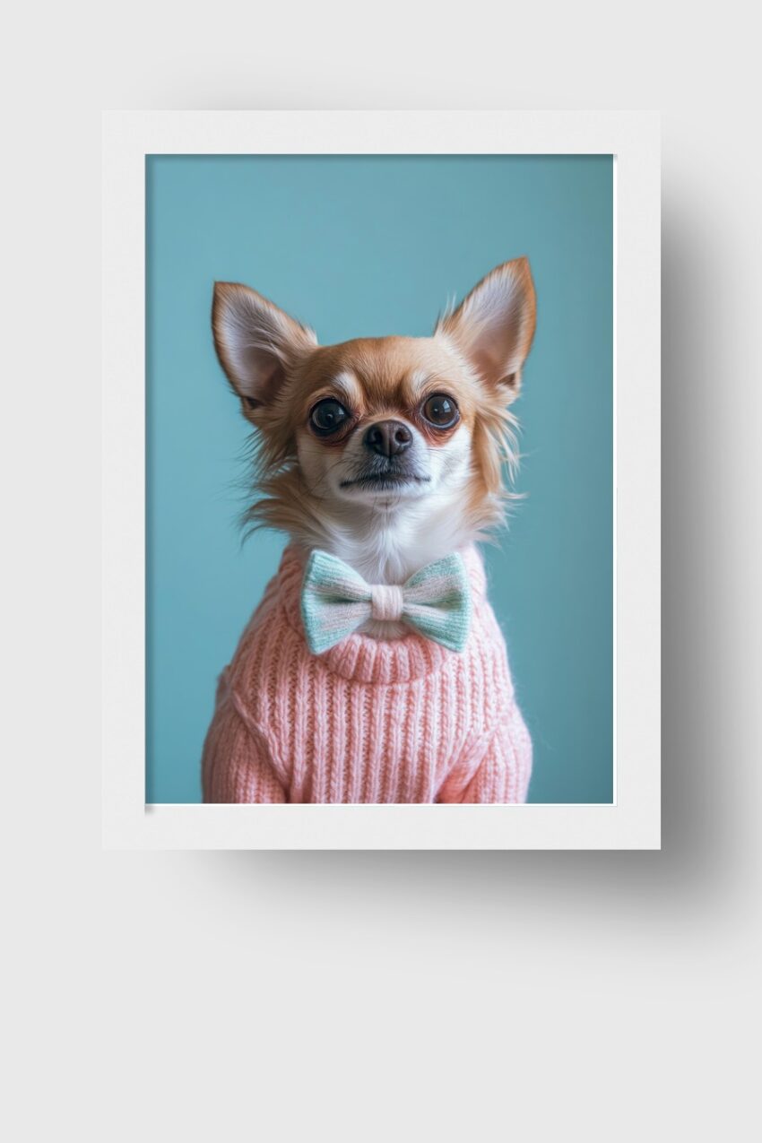 Fotografie Poster Chihuahua Schleife rosa Pullover blau
