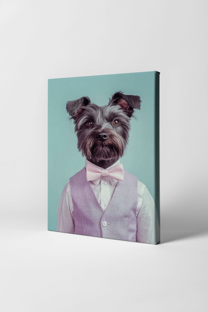 Fotografie Poster Hund Fliege Weste elegant grau
