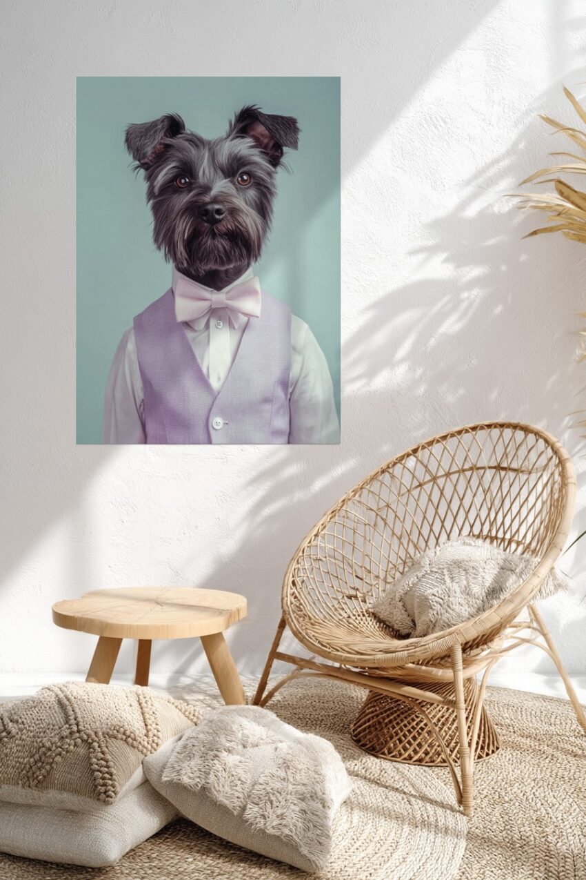 Fotografie Poster Hund Fliege Weste elegant grau