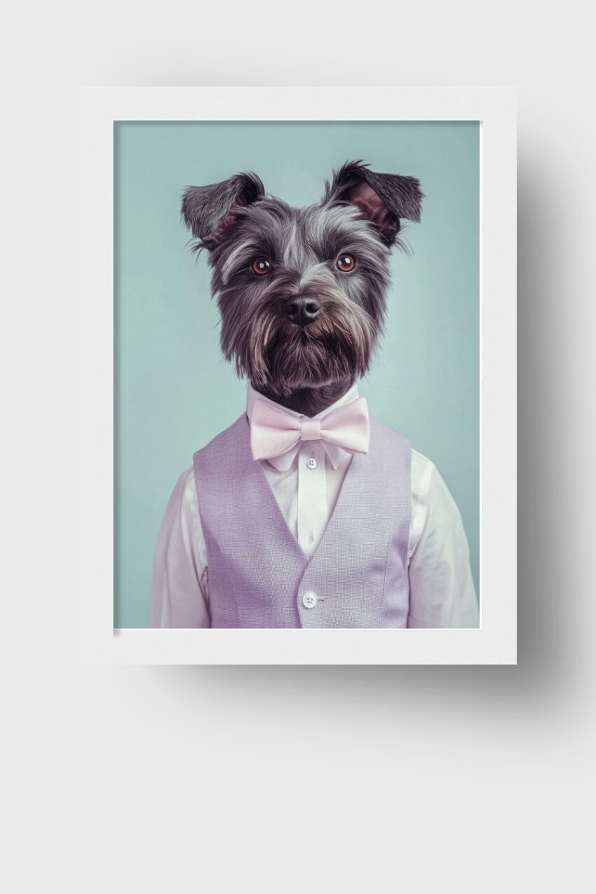 Fotografie Poster Hund Fliege Weste elegant grau