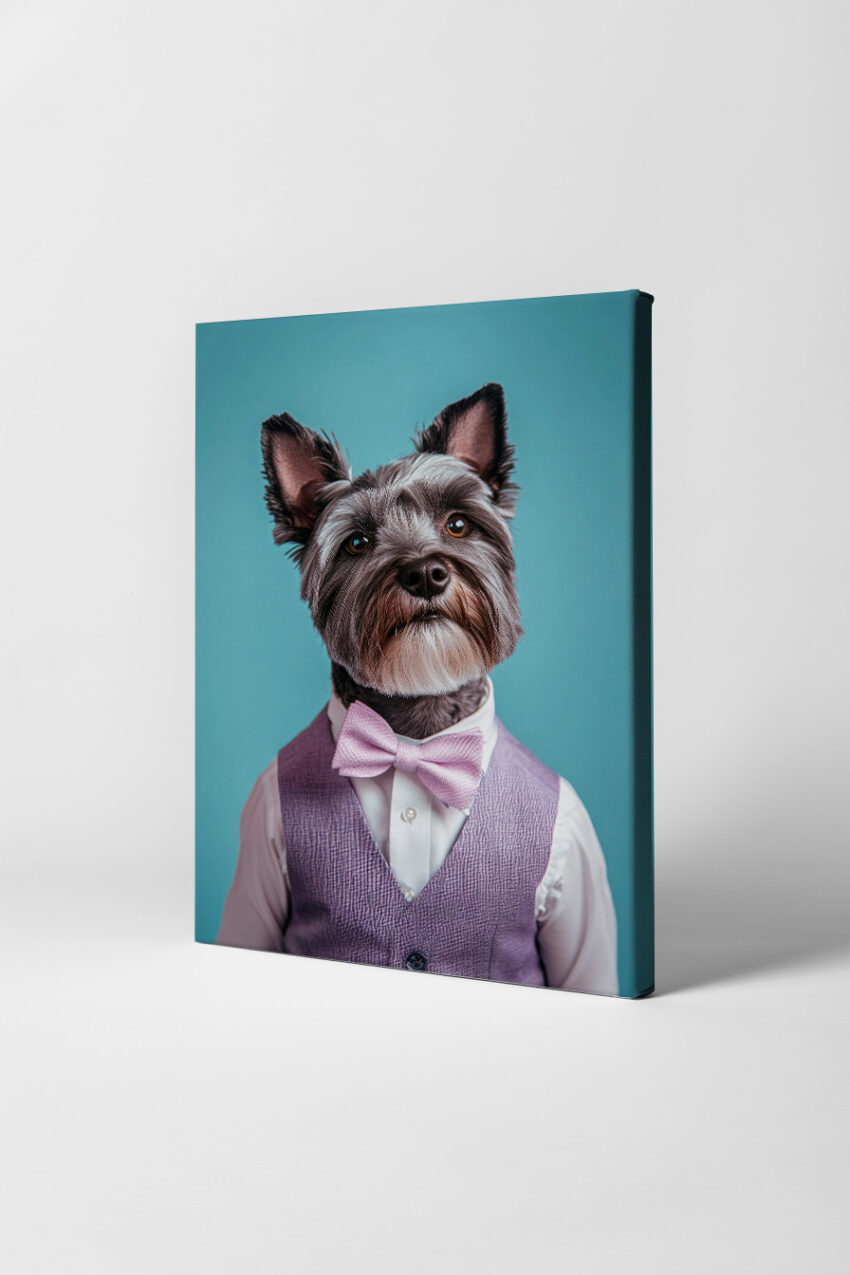 Fotografie Poster Hund Anzug lila Fliege blau