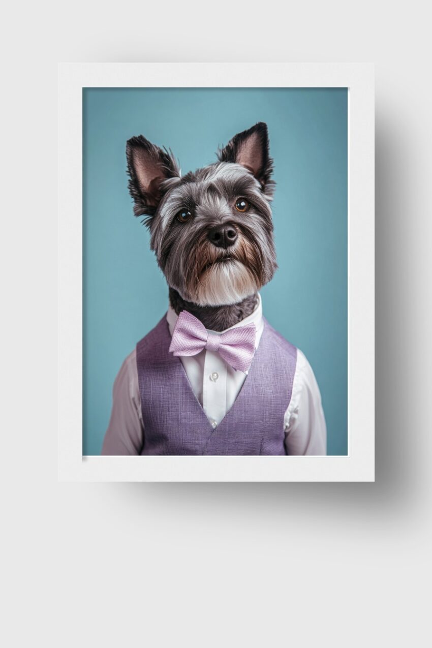 Fotografie Poster Hund Anzug lila Fliege blau