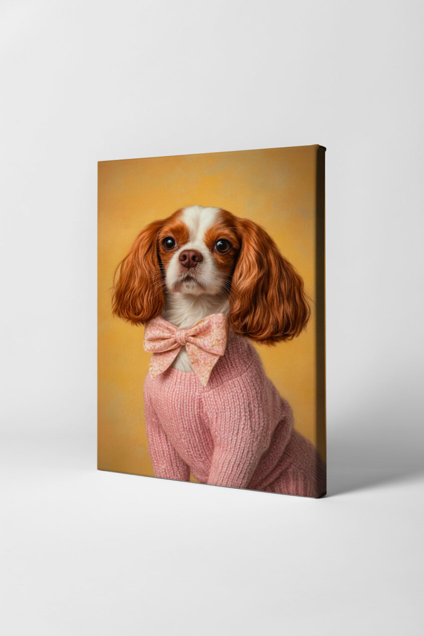 Fotografie Poster Hündin Fliege rosa Pullover warm