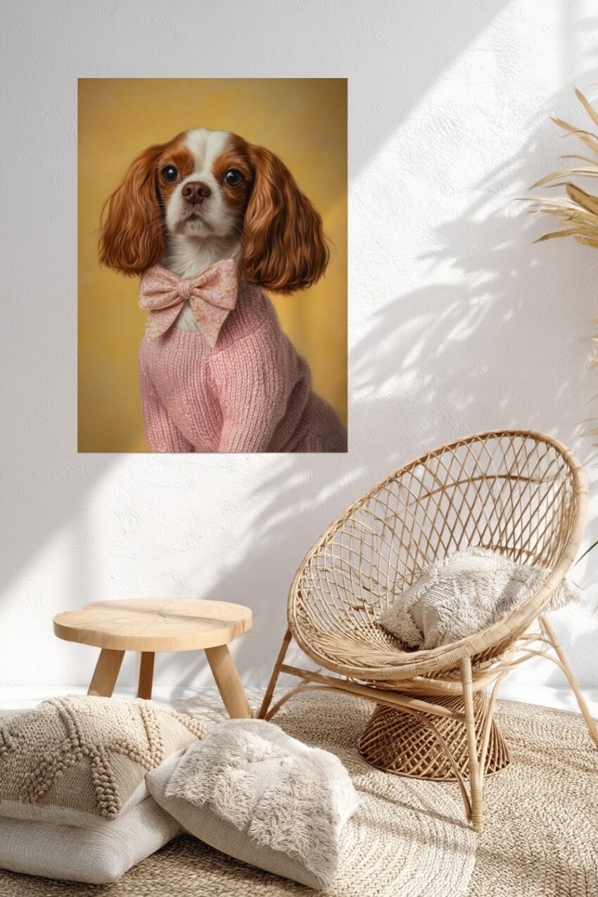 Fotografie Poster Hündin Fliege rosa Pullover warm