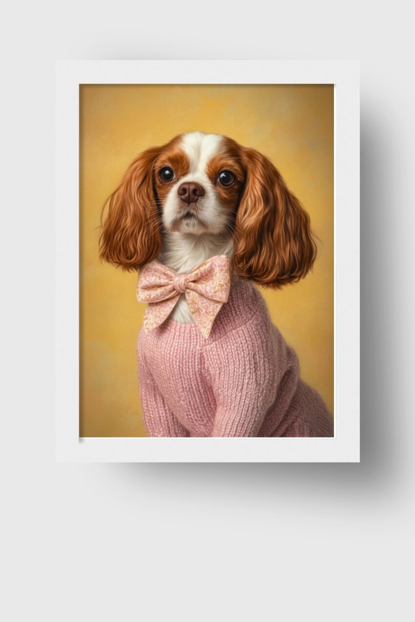 Fotografie Poster Hündin Fliege rosa Pullover warm