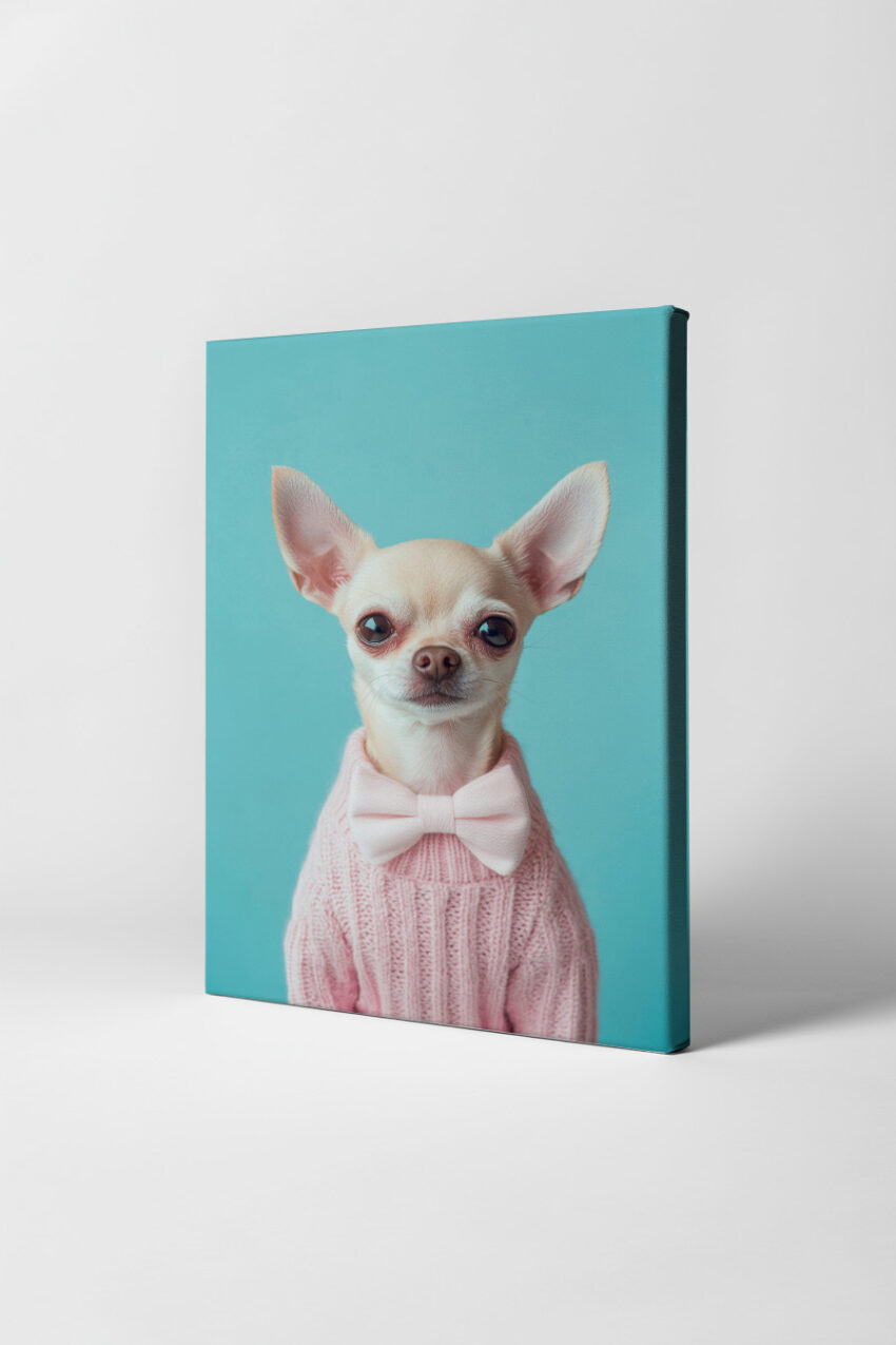 Fotografie Poster Chihuahua Portrait rosa Fliege pastellblau