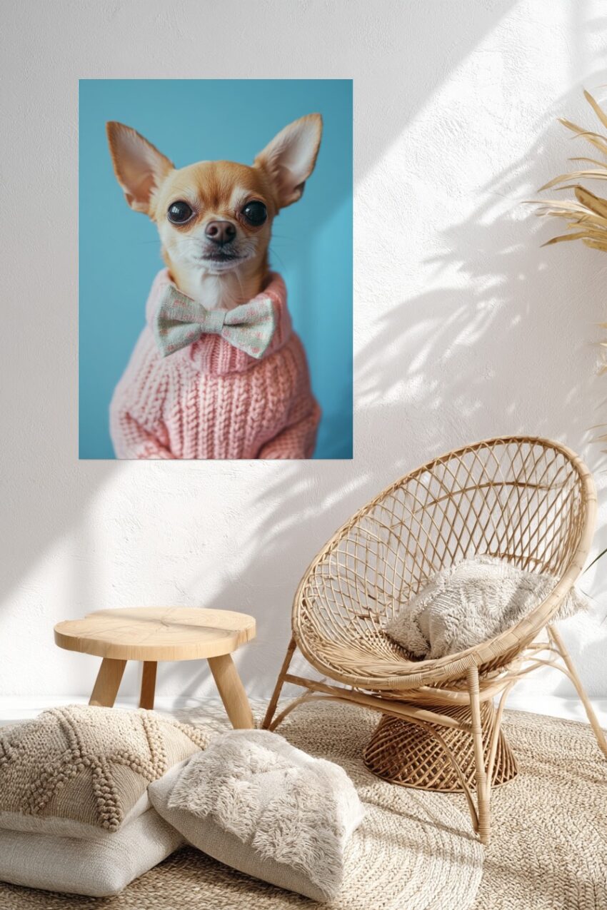 Fotografie Poster Chihuahua klar direkt hellblau