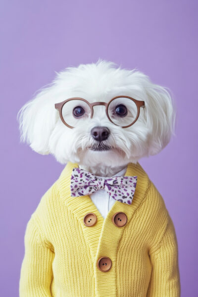 Hund mit Brille und Fliege Poster