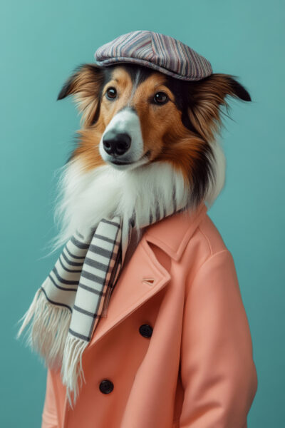 Hund Mantel Mütze Schal Gerahmt