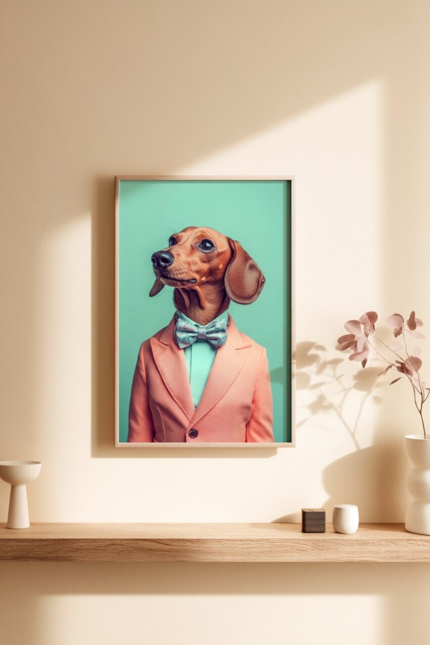 Fotografie Poster Dackel im Anzug pastellfarben