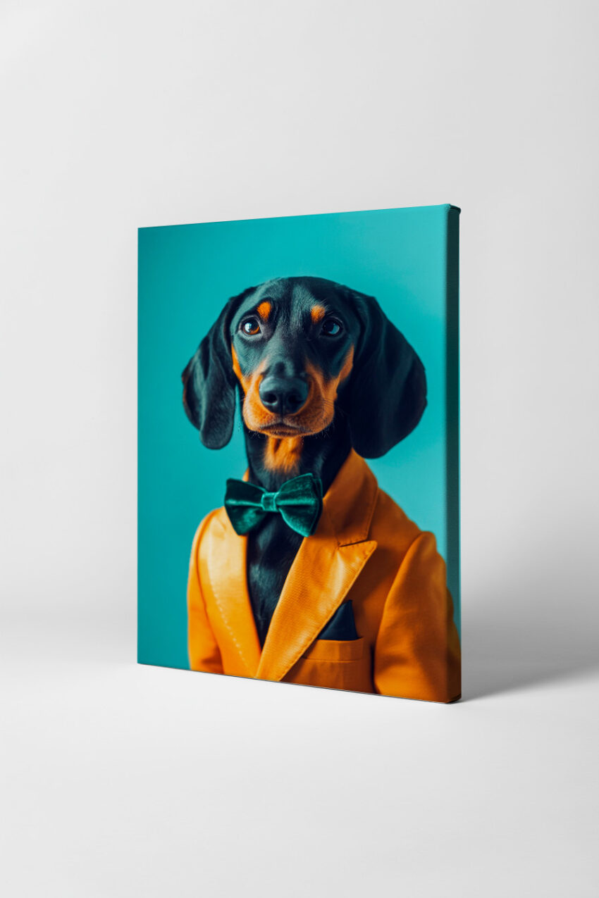 Fotografie Poster Dackel Anzug grün orange