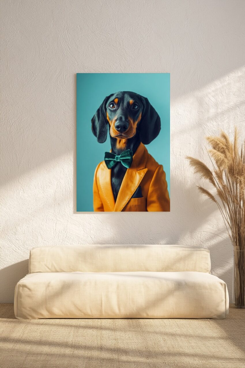 Fotografie Poster Dackel Anzug grün orange
