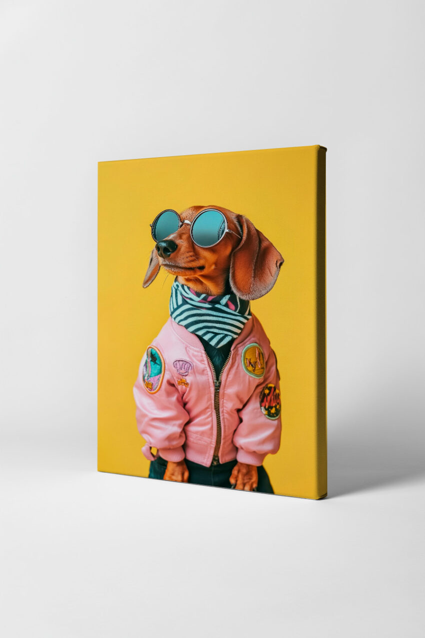 Fotografie Poster Dackel Pilotenjacke Sonnenbrille Rosa