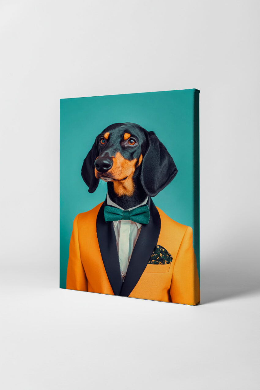 Fotografie Poster Hund Smoking grün gelb elegant