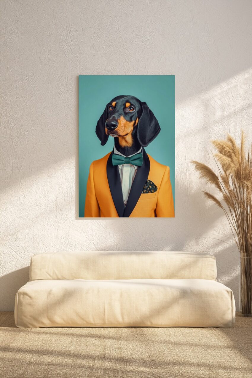 Fotografie Poster Hund Smoking grün gelb elegant